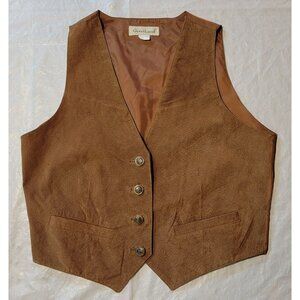 Greatland Apparel Suede Leather 4 Button Vest Brown Size Large Vintage Western